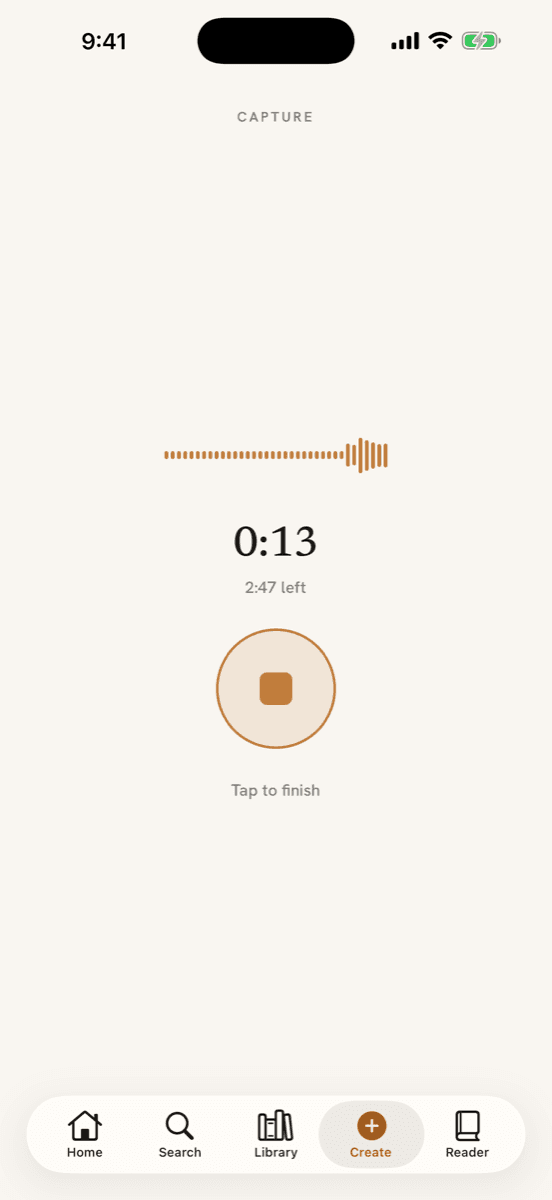 Ruxpin's capture screen mid-recording, waveform live