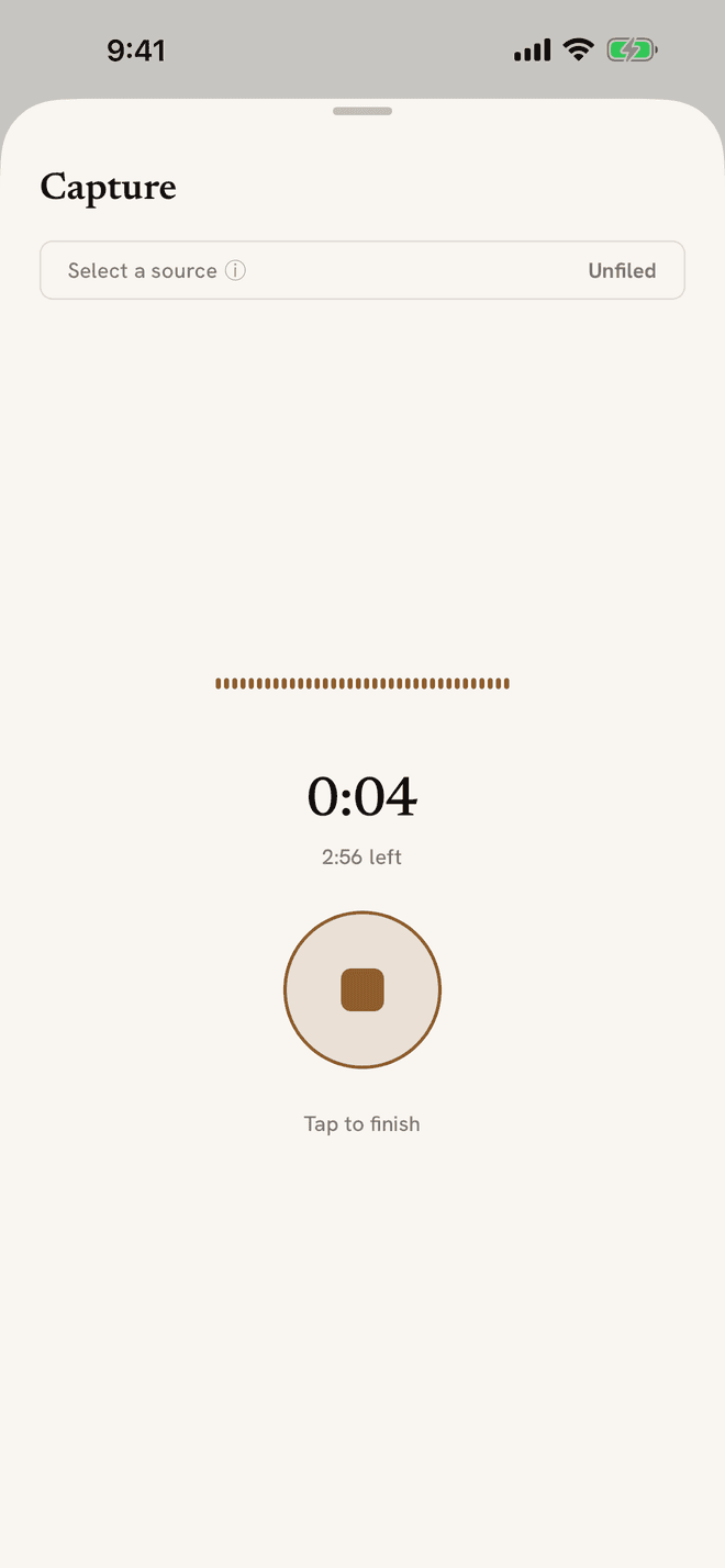 Ruxpin's capture screen mid-recording, waveform live