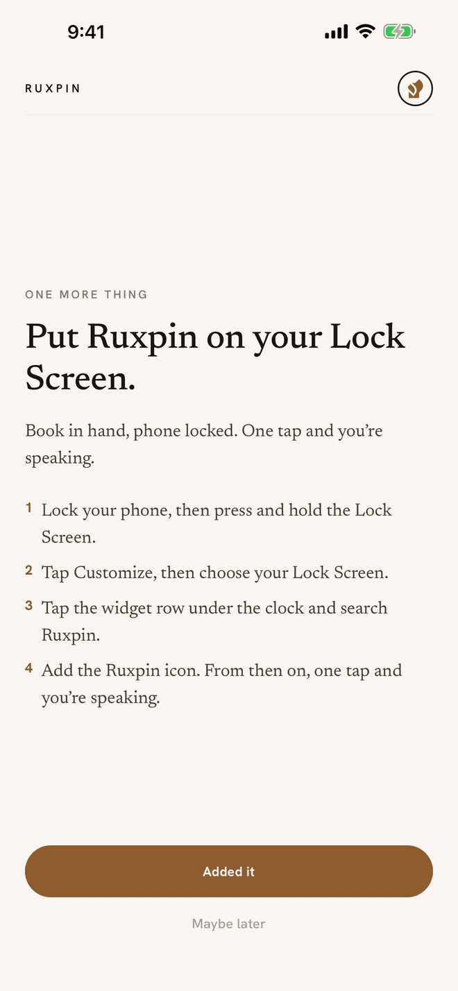 Adding the Ruxpin capture widget to the Lock Screen